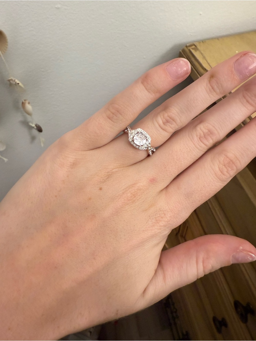 Sterling Silver Halo Engagement Ring with White Center Stone